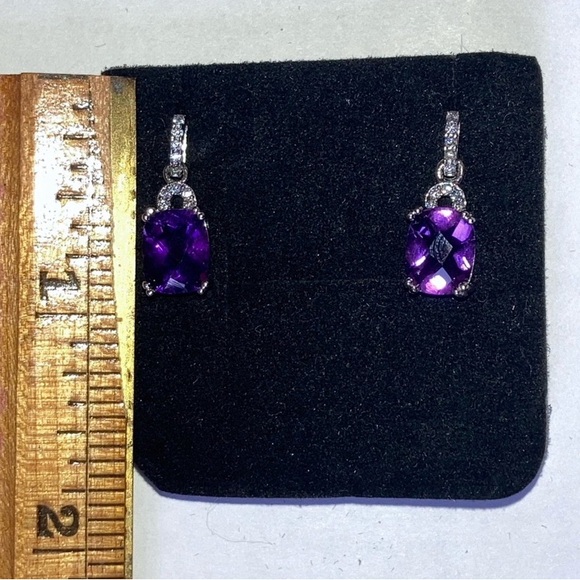 VJ CHINA Sterling Silver Purple and Clear Stones Earrings 925 - Picture 2 of 12